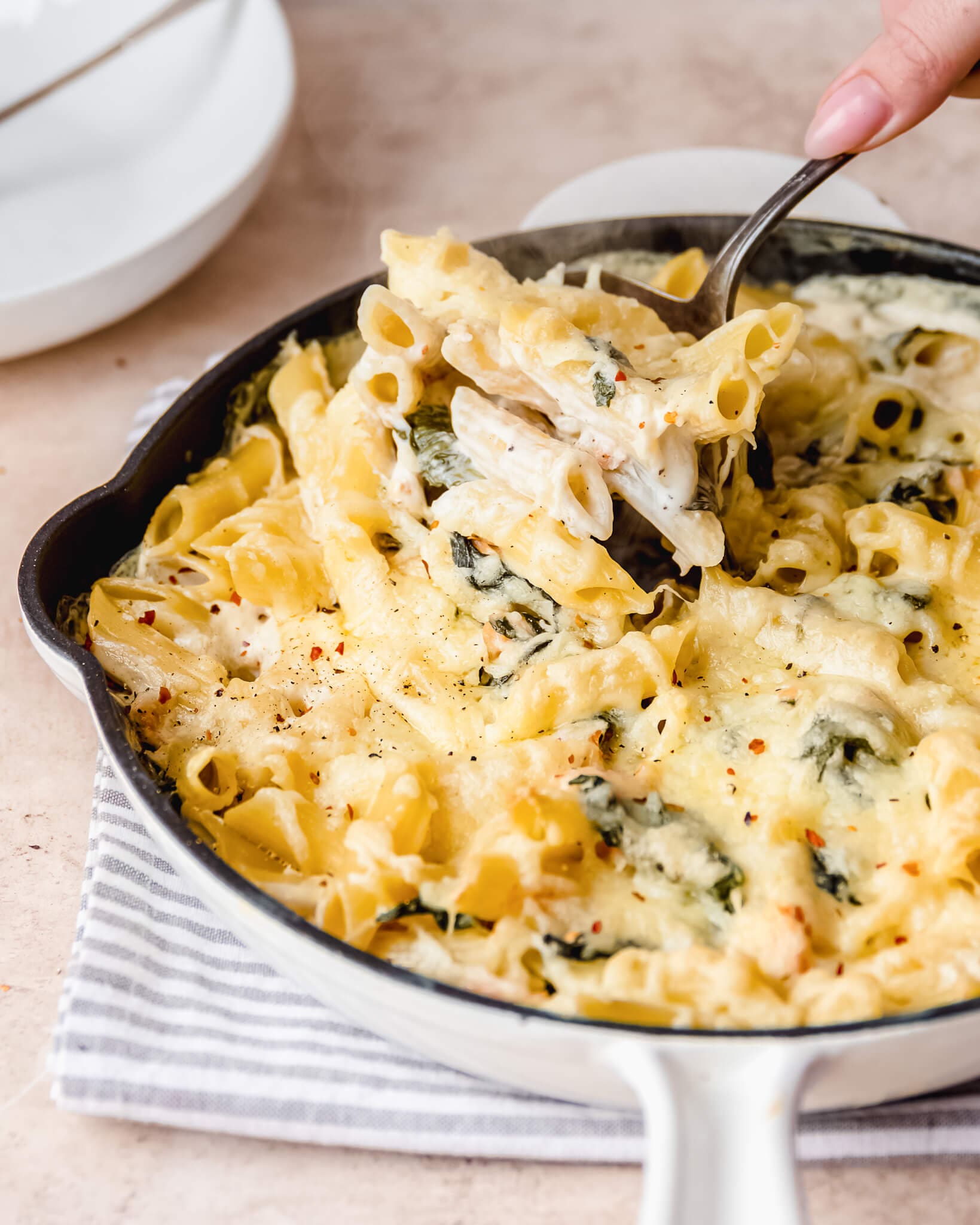 penne met spinazie en zalm